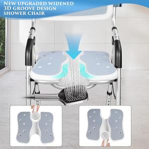 Foldable Shower Chair, Upgraded U-Shape Private Shower Seat, Adjustable Height, Tool-Free Non-Slip Portable Folding Bathroom Chairs for Elderly and Disabled, Adults,Pregnant,Handicap, White/Black
