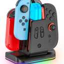 Switch 2 & 1 Controller Charger, 2-in-1 Charging Dock for Nintendo Switch 2025 / OLED/Original Joycons, Fast Charger Station with 9 RGB Modes, for Joy-Con 2/1 Accessories, with USB-C Cable
