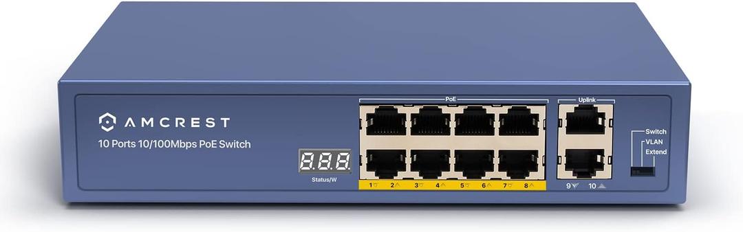 Amcrest 8-Port POE Switch Power Over Ethernet POE+ Switch with Metal Housing, 8-Ports POE+ 802.3at 96w + 2-Port Uplink (AMPS9E8P-AT-96)