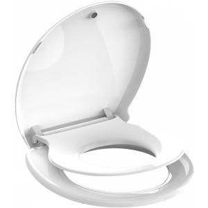 Round Toilet Seat 16.5'' with Toddler Seat,Potty Training Seat Built-in Toilet Seat,2 in 1 Fits Both Adult and Child, Slow Close,Magnets- Round,No Slapping,Easy Installation,Safe PP Material,White