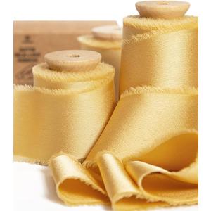 Vitalizart Gold Ribbon Silk Satin 1-1/ 2 inch x 15 Yard Metallic Handmade Frayed Ribbons for Gift Wrapping Baby Shower Wedding Bridal Bouquets Holiday Decor