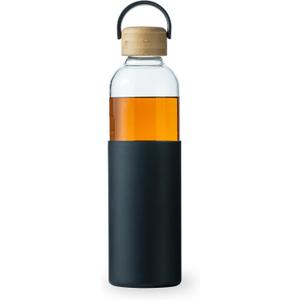 34oz Glass Water Bottles with Silicone Sleeve, BPA Free Water Bottle Glass with Leak-Proof Lid, Reusable Water Bottle for Hot & Cold, Ideal for Hiking Travel Gym office (Black)
