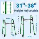 Loyoda Folding Walker with 2 Skis and 5" Wheels, Lightweight Walkers for Seniors and Adults, Supports Up to 350 Pounds, Adjustable Height, Compact Standard Walker, Green