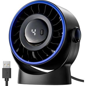 SWEETFULL USB Small Desk Fan - 5 Inch Mini Personal Desktop Fan, 4 Speeds Cooling Strong Airflow, 360° Adjustable Tilt, Quiet Portable Table Fans for Bedroom, Home, Office, Travel & Cruise, Black