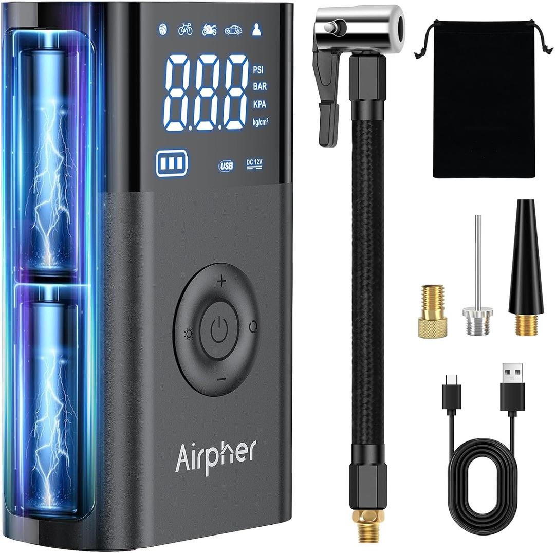 Portable Air Compressor - 2.5X Faster Inflator, 150PSI Digital Tire Pressure Gauge for Car, Bike, Motorcycle & Ball