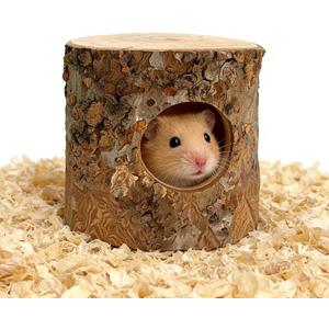 Hamster Hideout, Natural Wooden Habitat House for Hamsters & Other Small Pets - Hideaway Shelter with Entry Holes for Cage Enrichment