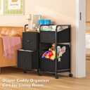 Baby Diaper Caddy Organizer Cart with Wheels, 2 Tier Rolling Cart with Dividers and Drawers, Mobile Utility Cart Bedside for Nursery, Bedroom, Baby Newborn Essentials Storage Cart, Black