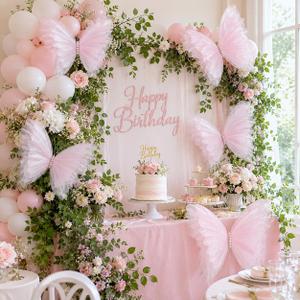 8 Pcs Large Butterfly Decorations, 3D Pink Silk Butterflies Wall Decor, 20 Inch Big and 12 Inch Small Hanging Butterflies for Birthday Party, Baby Shower, Wedding, Nursery and Centerpieces