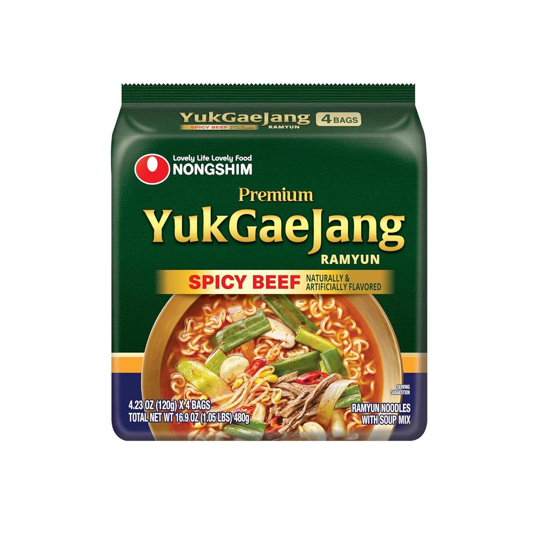 2 x Nongshim YukGaeJang Spicy Beef, Ramyun Instant Noodles with Soup Mix, 4.32 oz (Pack of 4)