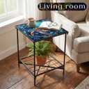 Cinnvoice Outdoor Side Table 2-Tier Storage Square Small Mosaic Patio Accent Indoor End Plant Coffee Tea Table for Yard Patio Porch Garden Living Room, Bedroom(Turtle Style)