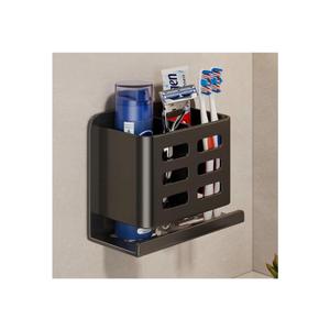Black Wall-Mounted Toothbrush Holder, Aluminum Material Shower Shaver Storage Rack, No Drilling Required, Removable Toothpaste Storage Rack