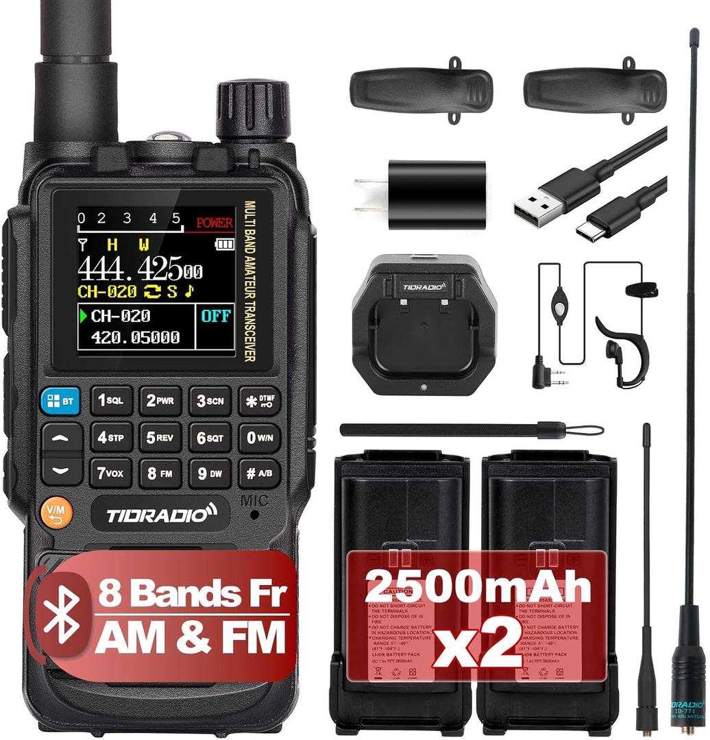 TIDRADIO TD-H3 GMRS Radio Handheld, USB-C Charging & Programming, Multi-Band Two Way Radios Long Range, NOAA FM AM, Copy Frequency, Rechargeable Walkie Talkies with 2500mAh Battery (x2), 1 Pack-Black