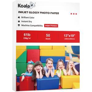 Koala Heavyweight Thick Glossy Photo Paper 13X19 Inches for Inkjet Printing Use Dye Ink 50 Sheets 61LB