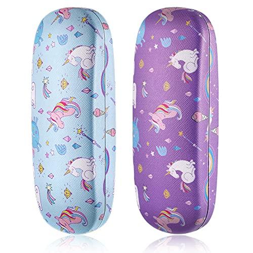 Weewooday 2 Pieces Eyeglasses Case Unicorn Hard Glasses Cases Sunglasses Protective Holder Christmas Glasses Sunglasses Gift for Kids Women Men Students, with Eyeglass Cleaning Cloth