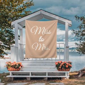 Miss to Mrs Backdrop, Miss to Mrs Sign, Miss to Mrs Tapestry, Miss to Mrs Banner, Future Mrs Backdrop, 60" x 80" Taupe Bridal Shower Backdrop for Photos, Reception - Boho Bridal Shower Decorations
