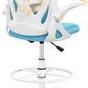 Primy Drafting Chair Tall Office Chair with Flip-up Armrests Executive Ergonomic Computer Standing Desk Chair with Lumbar Support and Adjustable Footrest RingBlue, 934-Z