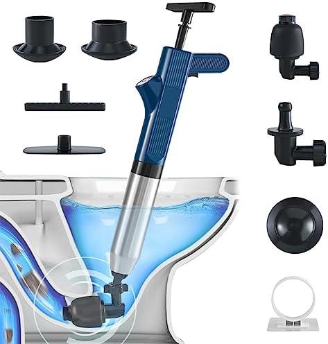 Toilet Plunger, Stainless Steel Toilet Unclogger for Clogged Toilets, High Pressure Plunge Blaster, Heavy Duty Air Plunger for Toilet, Bathroom, Floor Drain, Sink, Kitchen (Blue)