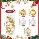 2.36" Christmas Balls Ornaments Set, 30ct Shatterproof Hanging Decorations for Xmas Trees, Holiday Party Decor (Gold White)