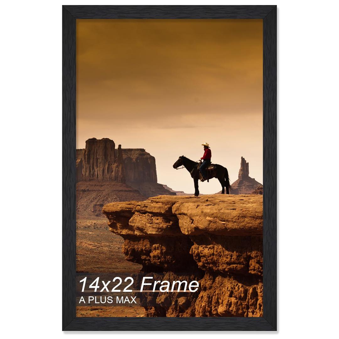 A PLUS MAX 14x22 Picture Frame, Black Engineered Wood Frame for 14 x 22 Inch Picture Poster Photo, Light Weight 14 by 22 Frame with Wood-grain for Wall - 1 Pack/Black/14 x22