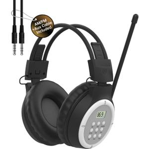 AM FM Radio Headphones, Personal Portable Radio Headset am/fm Digital with Best Reception for Jogging, Mowing, Cycling, Meeting, Powered by 2 AA Batteries (Not Included), Black