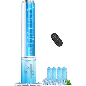 42 INCH Portable Swamp Cooler Air Conditioner w/4 Modes & 3 Speeds, 1-Gal Tank for 15H Cooling Evaporative Air Cooler, 12H Timer, Remote, 90° Oscillating Windowless Air Conditioner for Bedroom