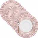 4 Pcs 15 Inch 100% Cotton Scalloped Round Placemats, Thin Light Pink Gingham Place Mats with Ruffle, Washable Placemats Table Mats for Kitchen Dining Holiday Gatherings Decor