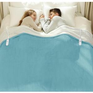 Queen Size Electric Blanket 84" x 90" - Flannel Sherpa Washable Heated Blanket with Dual Control, 5 Heating Levels & 10 Hours Auto Off, Heating Blanket with Overheat Protection for Home(Blue)