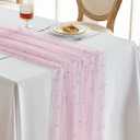 Fanami 3 Pack Pearl Table Runner -10FT Blush Pink Boho Tulle Table Runners 120 Inches Long Rustic Sheer Lace Fabric Centerpieces for Wedding Arch Birthday Party Bridal Veil Baby Shower Decorations
