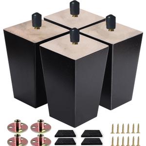Sofa Legs Square Bed Feet 6 inch Wood Replacement Leg for Furniture Set of 4,Black (4set, 6)