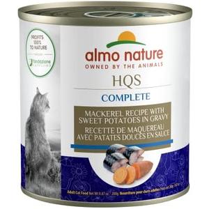 almo nature HQS Complete CAT Wet Cat Food Mackerel Recipe with Sweet Potatoes in Gravy - Grain-Free Cat Food Canned, 9.87 oz (Pack of 12) Best By: 12/30/25
