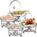 WARMOUNTS Round Chafing Dishes for Buffet with Glass Lid (5QT, 4 Pack) - 95% Pre-Assembly, Food-Grade Stainless Steel Chafers and Buffet Warmers Sets with Lid Holder, Rolled Edge Design, for Party, Silver