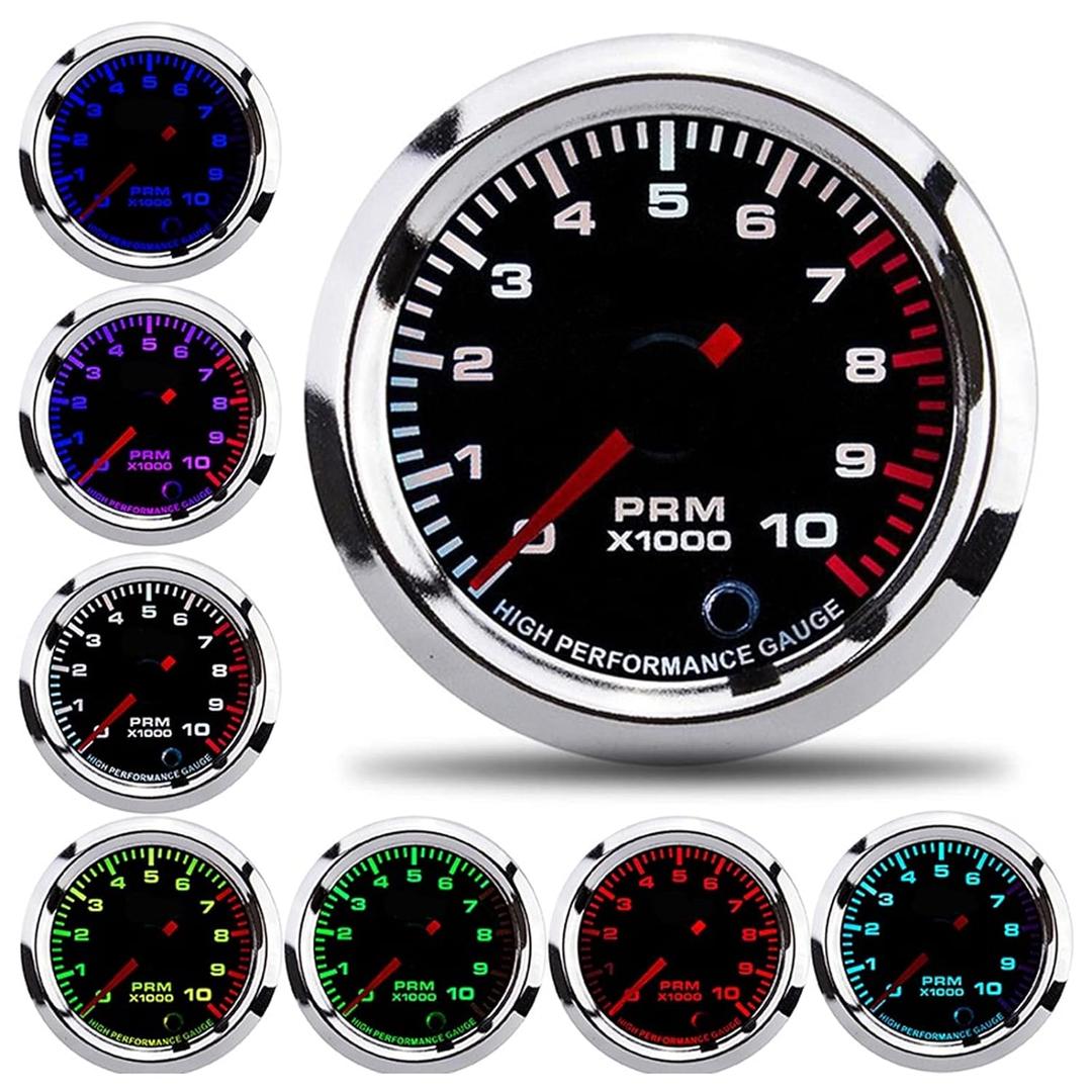 2in Car Modification Tachometer - 7 Colors Universal for Car Motorcycle With Measuring Range 0-10000RPM and LED Light