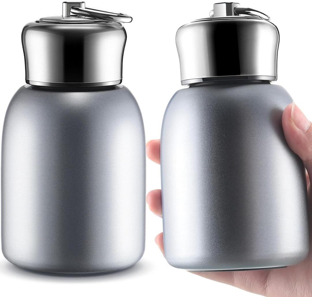 Mifoci 2 Pcs 10oz Mini Water Bottles Stainless Steel Slim Insulated Thermal for Hot Cold Drink Thermal Small Vacuum Portable Water Bottle for Women Gifts Travel Camping Hiking (Silver)