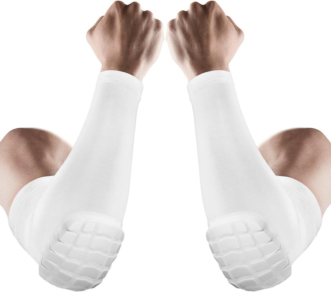 AceList 2PCS Elbow Pads with Padded Compression Shield Shape Arm Sleeves for Protection - Suitable for Basketball, Volleyball (Medium, White)