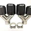 NETAMI 3" to 4" Quad Staggered Outlets Exhaust Tip Carbon Fiber Stainless Steel Blue Bolt-on A Pair