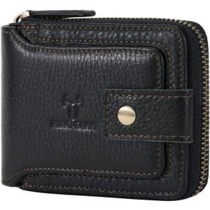 Zipper Wallet Men RFID Blocking Leather Bifold Wallets For Men - Flap ID Window Zip Coin Pocket Mens Zipper Wallets - Big Capacity Credit Card Travel Wallet (Black)