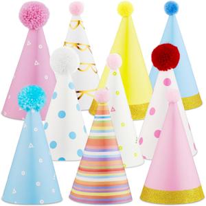 Birthday Party Hats, 10 Colorful Cone-Shaped Celebration Headwear for Memorable Parties, Fun Birthday Party Supplies & Decorations by PixiPy