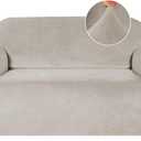 Turquoize Velvet Loveseat Covers Stretch Love Seat Couch Covers for 2 Cushion Couch Velvet Sofa Cover with Non Slip Elastic Bottom Furniture Cover Crafted from Soft Fabric (Loveseat, Oatmeal)