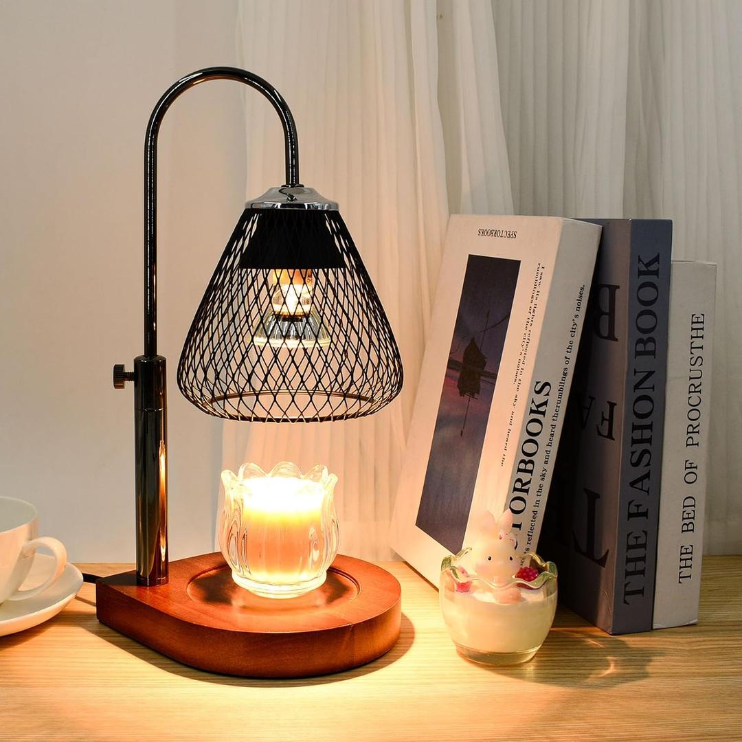 Candle Warmer Lamp with Timer Dimmable, New Adjustable Height Black Metal Wrought Iron Wax Melt Warmer Lamps for Scented Jar Candles, Gifts for Women Mom, Home Decor Table Lights