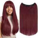 Elailite Halo Hair Extensions Real Human Hair for Women Burgundy Clip in Remy Hairpiece with Adjustable Invisible Wire 14 Inch 60G