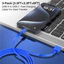LOFPYE 3-Pack Blue [3.3FT+3.3FT+6FT] USB A to USB C CableUSB to USB C Car Carplay Cable for iPhone 16 15 Pro Plus Pro Maxfor iPad Pro/Air/Minifor Samsung S24/S23/S22for MacBook Pro/Air and More