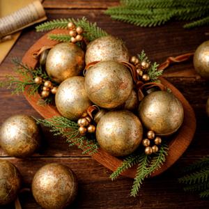 Sosation 12 Pcs Brass Gold Textured Christmas Ball Ornaments 2.36'' Rusty Neutral Vintage Christmas Tree Decor Rustic Hanging Decor Home Ornaments for Xmas Winter Farmhouse Decoration