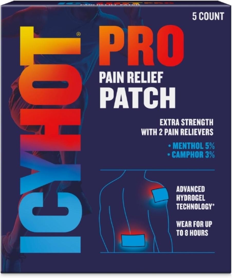 Icy Hot Pro No-Mess Pain Relief Patches with Menthol & Camphor & Advanced Hydrogel Technology, 5 Ct.
