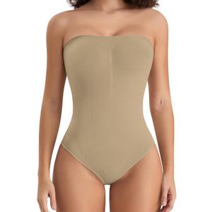 FUT Strapless Bodysuit for Women Tummy Control Shapewear Seamless Sculpt Body Shaper Tank Top (Medium, Nude)