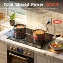 2 Burner Electric Cooktop - 24 Inch(23.6"x 13.8") Built-in & Countertop Electric Stove Top, 120V Double Burner Ceramic Cooktop Portable with Safety Lock, Timer, Touch Control, 110V Plug in
