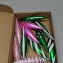 Hungdao 12 Pcs Green and Pink Christmas Ornaments 6.3 Inch Droplet Stripe Dot Hanging Christmas Ornaments for Xmas Tree Decor for Home and Holiday Party Xmas Trees Accessories