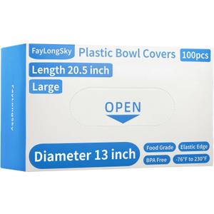 100 Boxed Bowl Covers Bread Proofing Large Plastic Wrap for Food Shower Caps for Sourdough Bread Baking Rising Elastic Reusable BPA Free Food Grade (Diameter 13")
