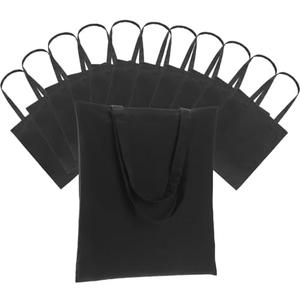 Carbrea 10 Pack Canvas Tote Bag - Lightweight Tote Bags Bulk Thin Blank Shopping Reusable Grocery Bags for DIY Gift Sublimation Activity - Black