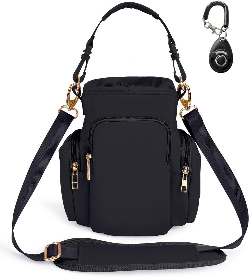 OFY Dog Treat Pouch with Training Clicker, Detachable Strap,Large Capacity Fit for 40oz Stanley Cup,Easy-to-Clean PEVA Material,Multiple Pockets