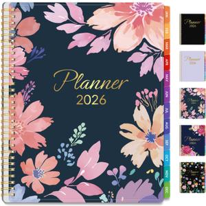 GNL 2026 Planner, Weekly and Monthly Planner (January - December 2026), 8.5" x 11" Monthly Agenda Planner with Waterproof Flexible Cover, Spiral Binding Notebook with Tab, Pockets, Bookmark, Floral
